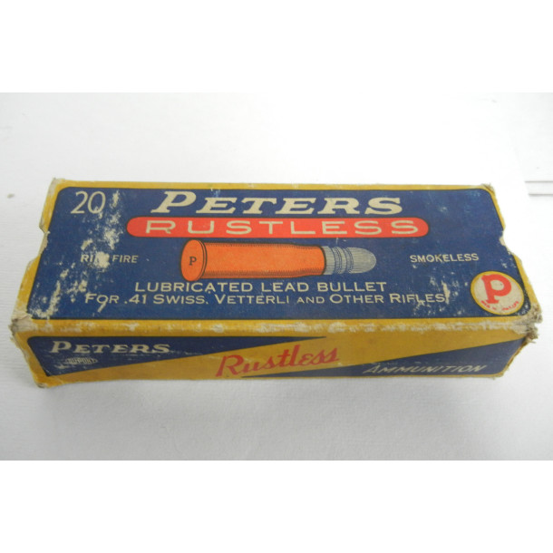 Peters Rustless Box of .41 Swiss Rim Fire Rifle Ammunition