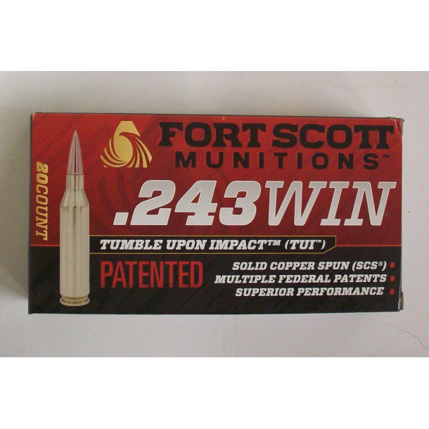 Fort Scott Munitions Box of 243 Win. 80 Grain FSM TUI Rifle Ammunition Fort Scott Munitions Box of 243 Win. 80 Grain FSM TUI Rifle Ammunition
