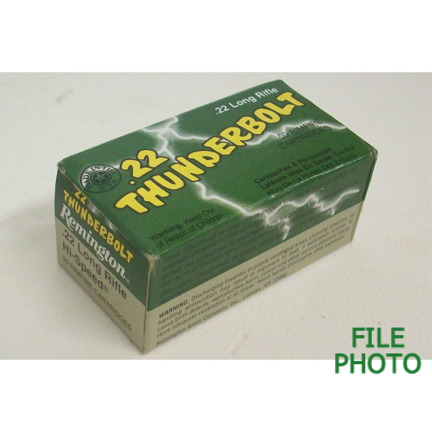 Remington 22 Thunderbolt Box of 22 LR Ammunition - Partial Box Remington 22 Thunderbolt Box of 22 LR Ammunition - Partial Box