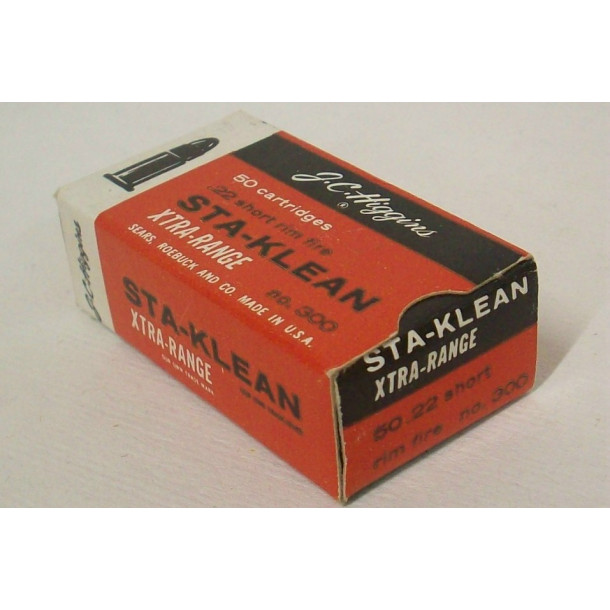 Sears J.C. Higgins Sta-Klean Xtra-Range Box of 22 Short Ammunition Sears J.C. Higgins Sta-Klean Xtra-Range Box of 22 Short Ammunition