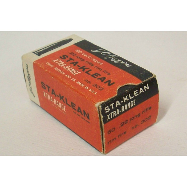 Sears J.C. Higgins Sta-Klean Xtra-Range Box of 22 LR Ammunition - Partial Box Sears J.C. Higgins Sta-Klean Xtra-Range Box of 22 LR Ammunition - Partial Box