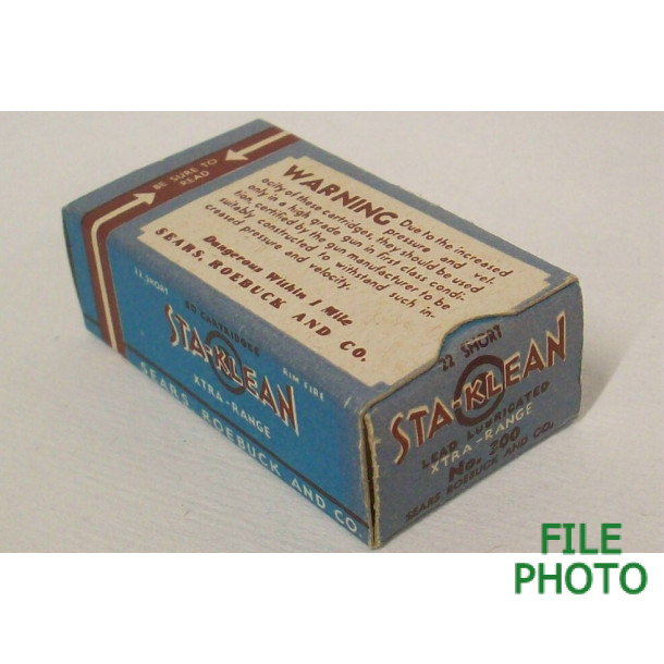 Sears Sta-Klean Box of 22 Short Ammunition - Partial Box Sears Sta-Klean Box of 22 Short Ammunition - Partial Box