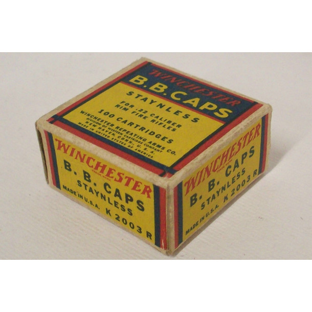 Winchester Staynless Box of 22 B.B. Caps Ammunition - Partial Box Winchester Staynless Box of 22 B.B. Caps Ammunition - Partial Box
