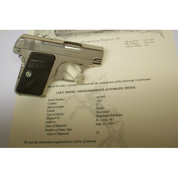 Nickel Colt Model 1908 Hammerless Vest Pocket Pistol in 25 ACP