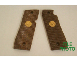 Grip Panels - Checkered Walnut - w/ Gold Colored Medallions - Original