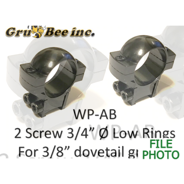 Gru-Bee 3/4" Two Screw Scope Mounting Rings - 3/8" Grooved Receiver